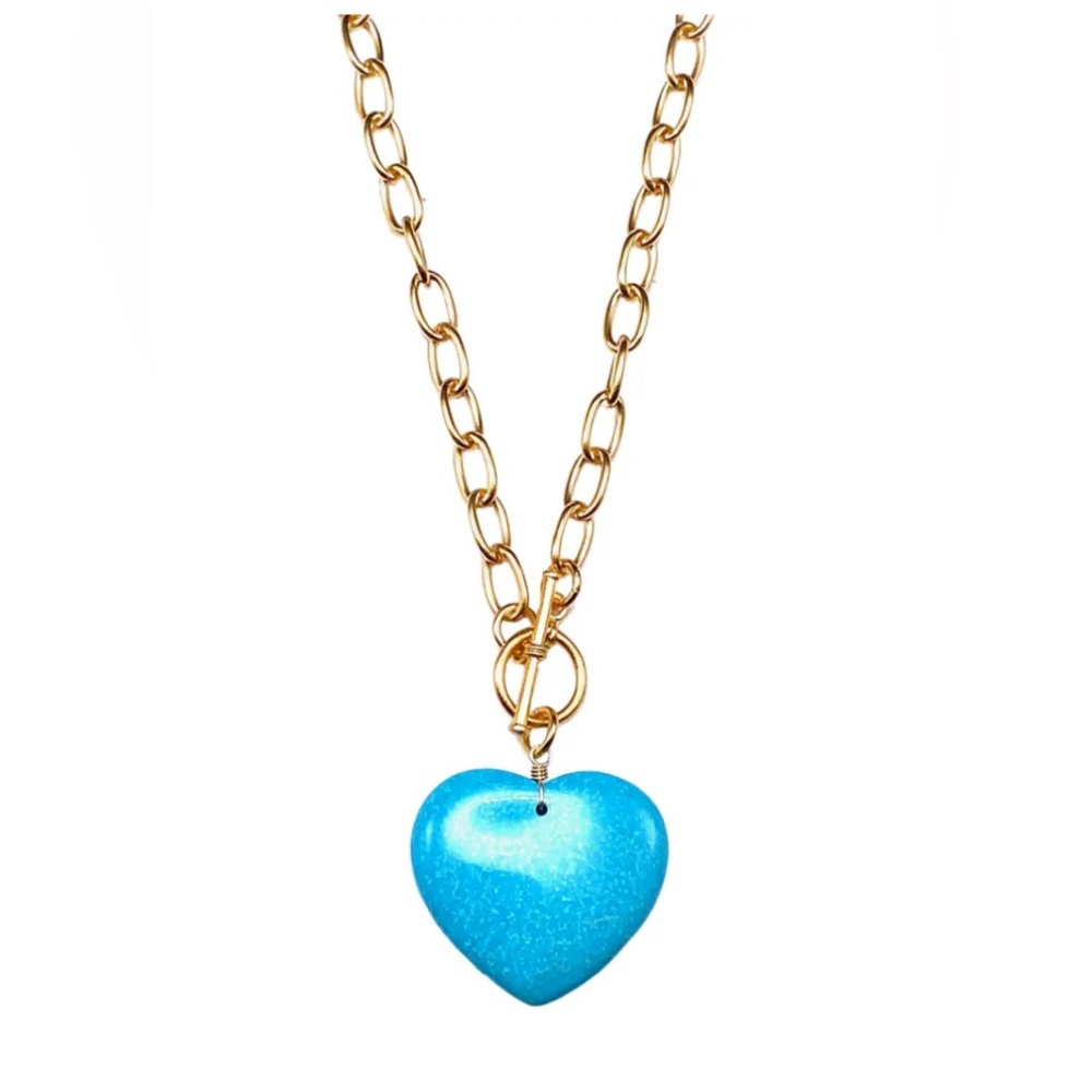 Neiman Marcus Dina Mackney Turquoise Heart on Gold Chain Necklace